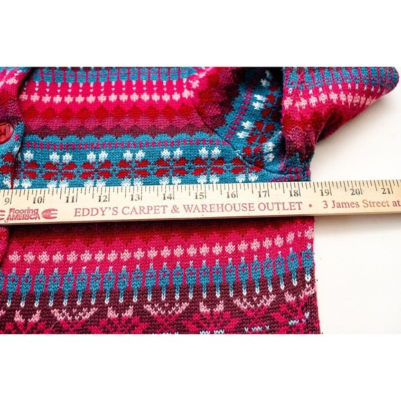 Talbots Petites womens L button cardigan sweater Fair isle red blue cotton knit - Picture 4 of 7